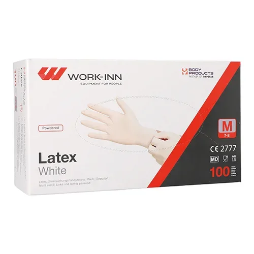 Work-inn Handschoenen Latex gepoederd White wit/natuur maat M