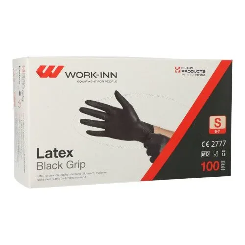 Work-inn/PS Handschoenen Latex poedervrij “Black Grip” zwart Maat maat S