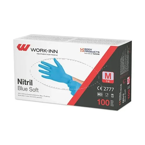 Work-inn/PS Handschoenen Nitril poedervrij “Blue Soft” blauw maat M