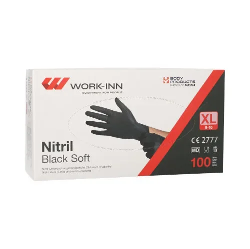 Work-inn/PS Handschoenen Nitril poedervrij “Black Soft” zwart Maat maat XL