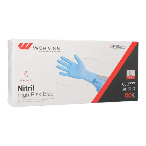 Work-inn Handschoenen Nitril poedervrij “High Risk” blauw maat L