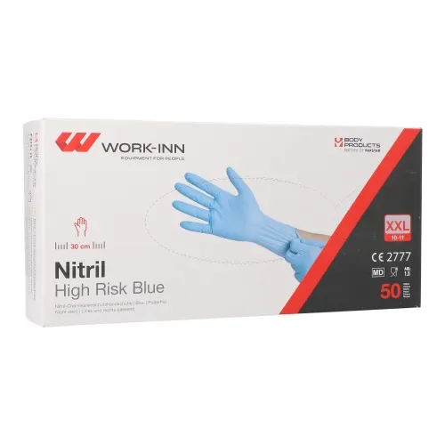 Work-inn Handschoenen Nitril poedervrij “High Risk” blauw Maat maat XXL