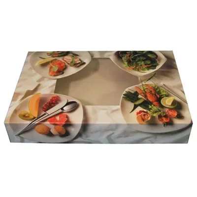 Cateringdozen, karton 55,7 x 37,6 x 8 cm wit met bedrukking “Quattro Bianco”