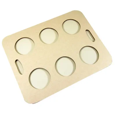 Draagtrays met 6 gaten Ø 6 cm, karton 22 x 28 cm bruin
