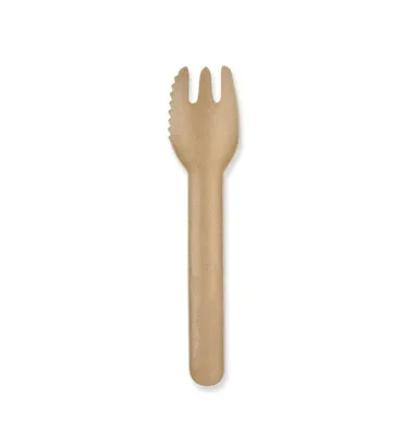 Snackvorken met snijrand, papier 13,2 cm bruin Kraft