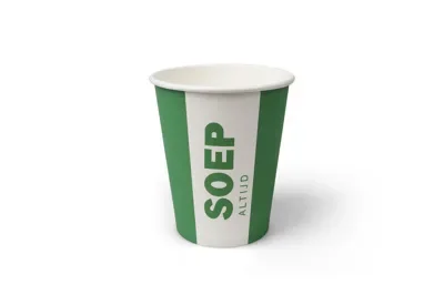 Soepbekers 237 ml (8 oz), karton Ø 8 x 9,2 cm wit met bedrukking “Altijd Soep”