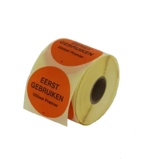 Etiketten Daymark, Ø 7,5 cm oranje “Eerst gebruiken Utiliser premier”