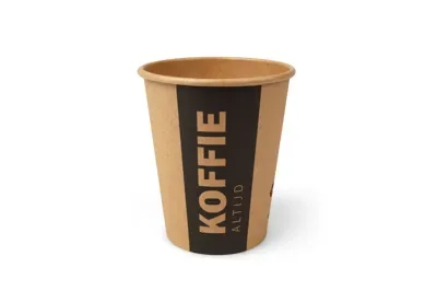 Koffiebekers 237 ml (8 oz), karton Ø 8 x 9,2 cm bruin met bedrukking “Altijd Koffie”