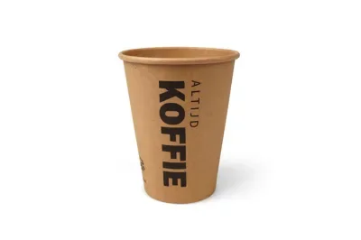 Koffiebekers 355 ml (12 oz), karton Ø 9 x 11 cm bruin met bedrukking “Altijd Koffie”