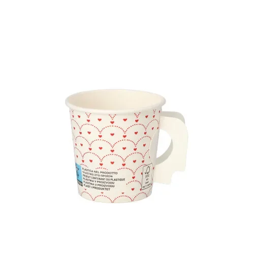 Drinkbekers met handgreep, karton 0,1 l Ø 6,3 cm x 6,2 cm wit Hjärtan