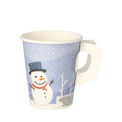 Drinkbekers met handgreep, karton 0,2 l Ø 8 cm x 9,3 cm Snowman